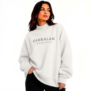 Womens Winter Long Oversized Mock Neck Sweatshirt Fleece Fabric Applique Badge <b>Patch</b> Custom <b>Sewn</b> Pullover Cozy Everyday - Product Image 1