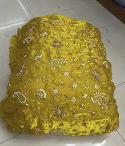 Tissu en soie brodé à la main, matériau de broderie artisanal de qualité supérieure pour sari de mariée de luxe et lehenga, fournisseurs en gros - Product Image 3