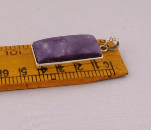 Wholesale Natural Charoite 925 Sterling Silver Pendant Rectangle Purple Swirl Gemstone <b>Charm</b> Necklace High Quality Jewelry - Product Image 3