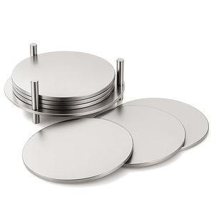 Q.M.R.F HANDICRAFTS Juego de Posavasos de Acero Inoxidable con Soporte, Cierre Acanalado, Fácil de Limpiar, Modelo CRS-0023 para Café, Té y Bar - Product Image 1