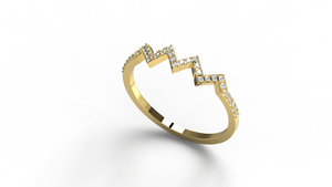Anillo de Oro de 18K con Diamantes Redondos en Zigzag, Banda de Media Eternidad con Diseño de Onda y Latido de Corazón, Anillo Apilable para Boda, Joyería Fina para Mujer - Product Image 2