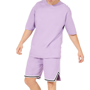 Ensemble T-shirt et short en coton tricoté uni unisexe personnalisé – Tenue deux pièces respirante pour l'été, le streetwear, la gym et le quotidien - Product Image 1