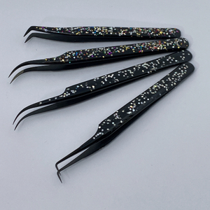 Pinzas de Precisión para Pestañas de Acero Inoxidable, Mango Negro, Punta Suave, Herramienta Profesional para Extensión de Pestañas y Diseño de Cejas, Antiadherente - Product Image 2
