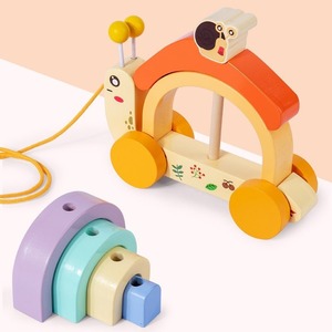 Wudly Certified Child Safe Wooden Snail <b>Tractor</b> Pull <b>Toy</b> 1+ Years Toddler Activity Rainbow Multi Colors Sorting Nesting Stacking - Product Image 2