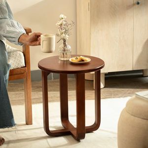 Modern Teak Wood Side <b>Table</b> Round Minimalist <b>End</b> <b>Table</b> Solid Teak Accent <b>Table</b> for Living Room Bedroom - Product Image 1
