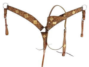 Floral <b>Tooled</b> Browband Headstall Breast Collar Set Reins Premium Handmade Western Horse Tack Genuine <b>Leather</b> Adjustable Noseband - Product Image 1
