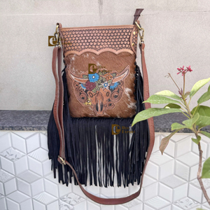 Cowhide Fur Leather Hand Tooled Carving Fringe Handbag 2026 New Designer Gypsy <b>Boho</b> Vintage Handmade Shoulder <b>Bag</b> Stylish <b>Bag</b> - Product Image 1