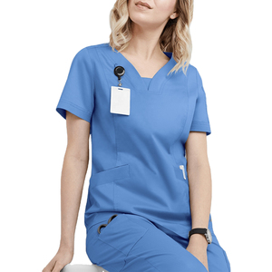 2026 New Women's Black V-Neck Scrub Top With <b>Name</b> <b>Tag</b> Holder And Pockets Hospital Uniforms - Product Image 3