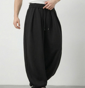 <b>Men's</b> Mid Waist Loose Fit <b>Baggy</b> <b>Trousers</b> Relaxed Straight Leg Breathable Polyester/Cotton Acid Wash Elastic Sporty Pants - Product Image 3