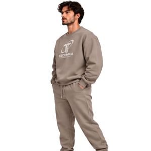 Conjunto Deportivo Informal para Hombre, Sudadera con Cuello Redondo y Estampado Gráfico en Color Gris Taupe, Pantalones Jogger, Chándal de Forro Polar, Ropa Deportiva de Invierno para Gimnasio y Calle - Product Image 2
