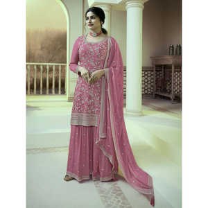 Ensembles de costumes pour femmes de créateurs avec broderie au fil, haut et dupatta, palazzo et palazzo - Product Image 5