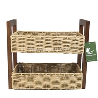 2-laags ecologisch verantwoorde opvouwbare multifunctionele moderne keukenorganizer aanrechtblad handgeweven stro papier touw opbergbak houten