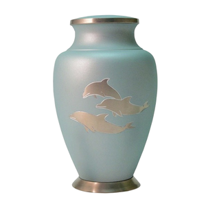 Urnes funéraires pour adultes en laiton de haute qualité avec gravure d'oiseaux en vol, finition en étain et couleur bleue, pour cendres humaines - Product Image 2