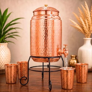 Dispensador de Agua de Cobre con Grifo y Tapa, Servidor de Agua de Cobre Martillado a Mano, Utensilios de Cocina Tradicionales Indios - Product Image 3