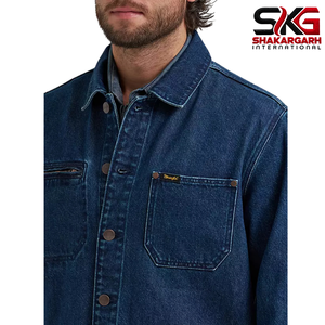 Chaqueta de Mezclilla Azul Clásica para Hombre, 100% Algodón, Cierre de Botones, Corte Regular, Chaquetas Casuales, OEM, ODM, Logotipo Personalizado - Product Image 1