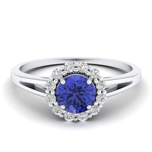 Bague Halo en Tanzanite de qualité supérieure, taille brillant rond, 0,84 carat, or 14 carats, certifiée IGI, bijoux en diamant pour femmes, REYES - Product Image 5