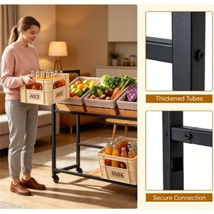 Carrello Portabevande in Metallo a 2 Ripiani con Ganci e Inclinazione Regolabile - Product Image 4