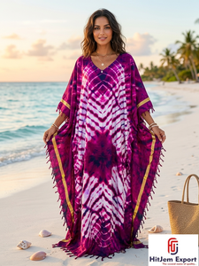 Vestido Kaftan Estampado Personalizado para Mujer, Corte Holgado, Ligero y Cómodo, Ropa de Playa Elegante de Verano, Fabricación Personalizada OEM ODM - Product Image 6