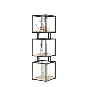 ชั้นวางของติดผนังเหล็กสามชั้นแบบกำหนดเองได้ พร้อมการตกแต่งสีดำ สำหรับจัดเก็บของในห้องนั่งเล่น - Product Image 1