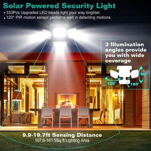 Lampade Solari da Esterno a 4 Teste con 333 LED, Angolo di Rilevamento 120 Gradi, Sensore di Movimento Solare - Product Image 5