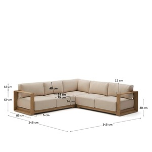 Minimalist Teak Sectional <b>Sofa</b> with Wide Armrests and Soft Cushions – Designed for Comfort in Modern Homes & Resorts - Product Image 6