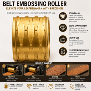 Premium Brass Belt Embossing Roller | <b>Leather</b> Craft Pattern Embossing Wheel for Belts Straps Wallets Bags Leatherworking <b>Tool</b> - Product Image 5