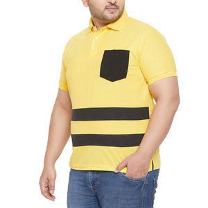 Polo rayé jaune grande taille pour homme, manches courtes, décontracté, en coton Oxford, col rabattu, avec poche - Product Image 5