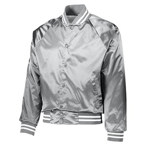 Chaqueta Varsity Unisex Gris de Lona, Corte Regular, Cuello Alto, Cierre de Cremallera, Color Sólido, Estilo Casual, Ropa de Invierno - Product Image 1