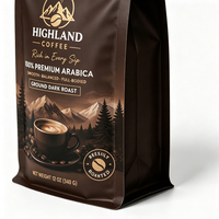 Sacs d'emballage pour café noir mat personnalisés de 500g, 1kg, 12oz avec valve, fermeture éclair, fond plat, pochette autoportante, qualité alimentaire, Mylar