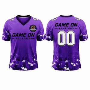 Maillot de football personnalisé Game On Industries, col en V, manches courtes, imprimé géométrique violet, évacuation de l'humidité, unisexe adulte - Product Image 1