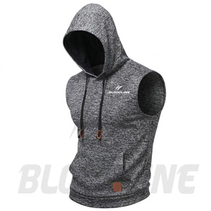 Hoodies Bloodline Gilet à capuche sans manches pour homme, coupe ajustée, respirant, en maille, blanc, avec poche et imprimé frontal, style décontracté d'été - Product Image 2