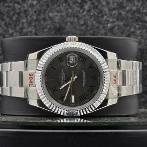 Montre de luxe pour homme 41 mm, acier inoxydable, style mécanique automatique, cadran gris ardoise, chiffres romains verts, montre-bracelet - Product Image 2