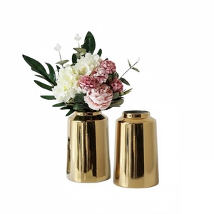 Florero de metal moderno de acabado dorado, alto, directo de fábrica, para decoración del hogar, sala de estar y bodas. - Product Image 2