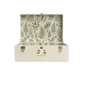 Coffre de rangement moderne à couvercle, rectangulaire, de taille moyenne, en cuir, multifonctionnel, pour l'organisation de la maison, intérieur floral rose, quincaillerie dorée - Product Image 3