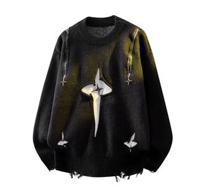 Pull-over Col Rond Oversize OEM 2026 avec Imprimé Dégradé et Franges, Tricoté Unisexe, Vêtement d'Automne - Product Image 3