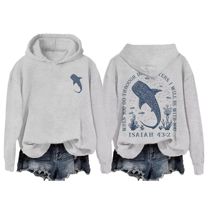 Sudadera con Capucha de Felpa de Mezcla de Algodón con Estampado de Tiburón Ballena para Mujer, Manga Larga, Color Lavanda Pastel Personalizado, Ropa Casual de Invierno - Product Image 3