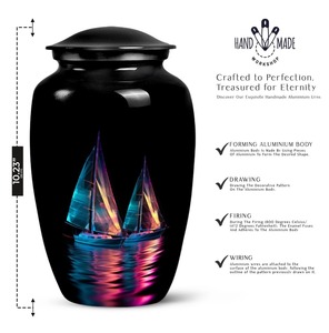 Urne funéraire marron pour cendres d'adultes avec bande florale dorée, style européen, urne commémorative durable avec sac en velours gratuit - Product Image 4
