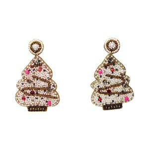 Joyería Navideña Hecha a Mano de Estilo Bohemio Cristiano con Bordado de Árbol de Navidad Verde, Cristales y Perlas de Imitación - Product Image 1