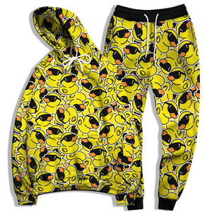 Ensemble de survêtement unisexe en coton léger 2 pièces motif canard en caoutchouc, sweat à capuche et pantalon de survêtement assortis, streetwear fantaisie - Product Image 3