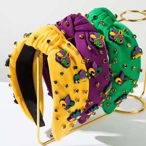 Serre-têtes de qualité export, serre-tête en cristal Mardi Gras, masque et couronne à sequins, bandeau noué orné de strass pour filles - Product Image 2