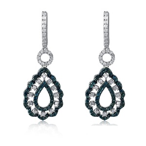 2.07 Cttw Round Cut White Color Enhanced Blue Natural Diamond Teardrop <b>Dangle</b> <b>Earrings</b> for Womens 925 <b>Silver</b> - Product Image 1