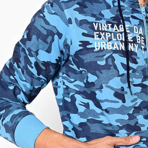 Sweat-shirt à capuche zippé camouflage bleu pour homme, coupe classique, tricoté, avec imprimé frontal, décontracté, pour l'automne - Product Image 6