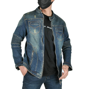 Veste en jean délavé pour homme, coupe classique, col rabattu, fermeture éclair, respirante, style décontracté, couleur unie, logo au dos - Product Image 3