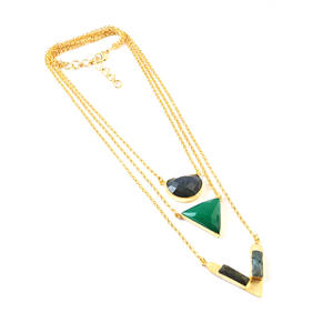 Joyería hecha a mano de Plata de Ley 925 para mujer, collar de cadena con colgante de piedras preciosas multicolor multicapa, colgantes chapados en oro - Product Image 1