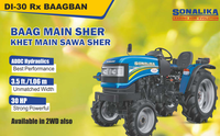 Tractor de Ruedas Sonalika DI 30 RX Baagban Super 4WD de 30 HP, 8 Marchas Delanteras/Traseras, 1460 kg, Diseñado para Huertos y Cultivos en Hilera Estrecha