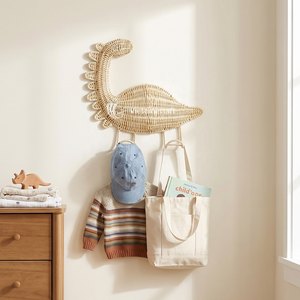 Rattan Dinosaur Wall <b>Hook</b> Woven Natural Fiber Eco-Friendly Kids <b>Coat</b> Hanger Vintage Living Room Wardrobe Wall Decor Organizer - Product Image 4