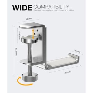 <b>Foldable</b> Aluminum Headphone Stand Hook Universal <b>Desk</b> Clamp Mount for Gaming Headphones Space-Friendly Headset Holder Accessory - Product Image 2