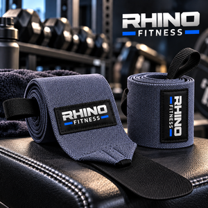 สายรัดข้อมือซ้าย Rhino Fitness สีเทา ผ้าฝ้าย ปรับได้ด้วยแถบตีนตุ๊กแก สำหรับยกน้ำหนัก - Product Image 1