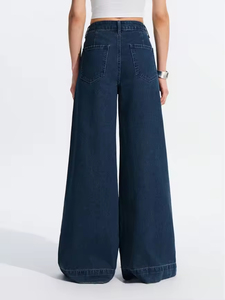 Jeans pour femmes à taille haute et jambes larges, coupe ample, style minimaliste, mode décontractée, streetwear, OEM, vente en gros personnalisée - Product Image 4