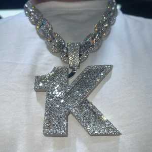 Custom 1K Moissanite Luxury <b>Initial</b> Letter Pendant 925 Sterling Silver Rhodium Plated Iced Out Hip Hop Fit Cuban Link <b>Chain</b> - Product Image 2